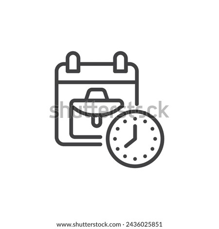 Work Schedule line icon. Working time linear style sign for mobile concept and web design. Calendar with briefcase and clock outline vector icon. Symbol, logo illustration. Vector graphics