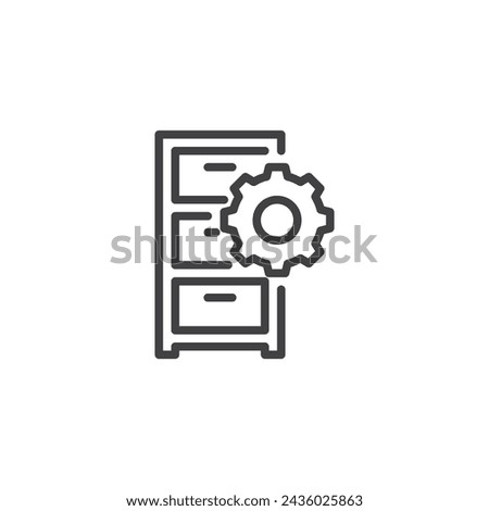 Office Organization line icon. linear style sign for mobile concept and web design. File cabinet and gear outline vector icon. Symbol, logo illustration. Vector graphics