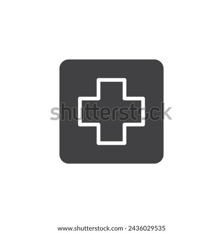 Medical cross in a square vector icon. filled flat sign for mobile concept and web design. Medical Cross glyph icon. Emergency service symbol, logo illustration. Vector graphics