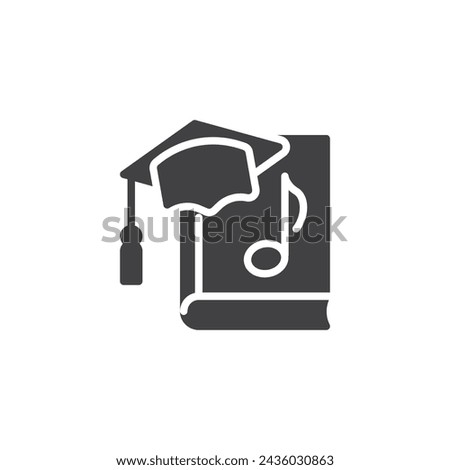 Music book and mortarboard hat vector icon. filled flat sign for mobile concept and web design. Music Education glyph icon. Symbol, logo illustration. Vector graphics
