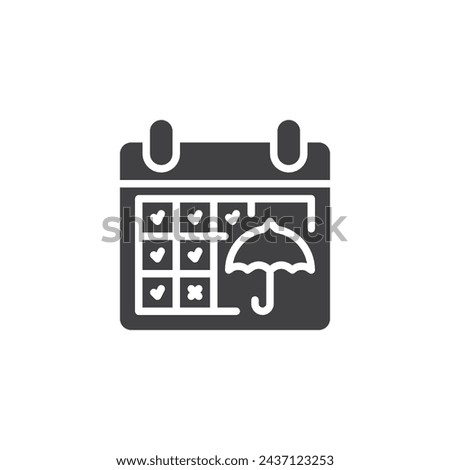 Calendar with check marks and umbrella vector icon. filled flat sign for mobile concept and web design. Insurance calendar days glyph icon. Symbol, logo illustration. Vector graphics