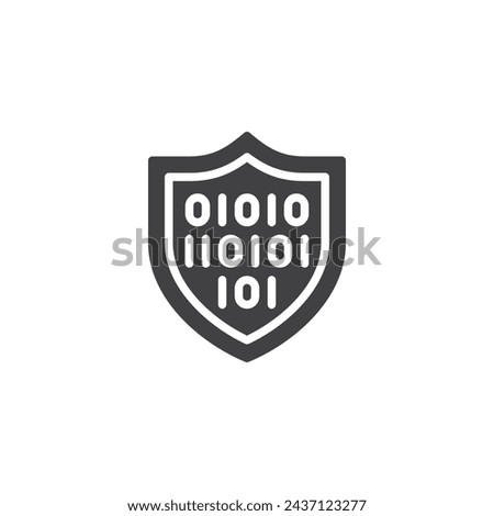 Binary code with shield vector icon. filled flat sign for mobile concept and web design. Cybersecurity Insurance glyph icon. Symbol, logo illustration. Vector graphics