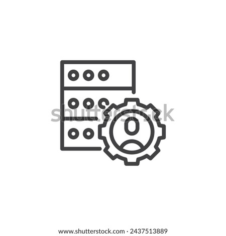 Database Administrator line icon. linear style sign for mobile concept and web design. Person with a gear and data server outline vector icon. Symbol, logo illustration. Vector graphics