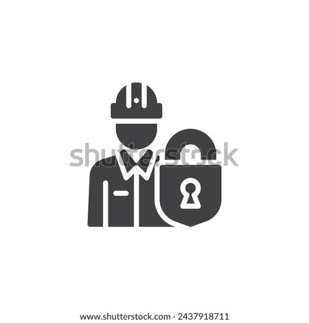 Person with a lock vector icon. filled flat sign for mobile concept and web design. IT Security Analyst glyph icon. Symbol, logo illustration. Vector graphics