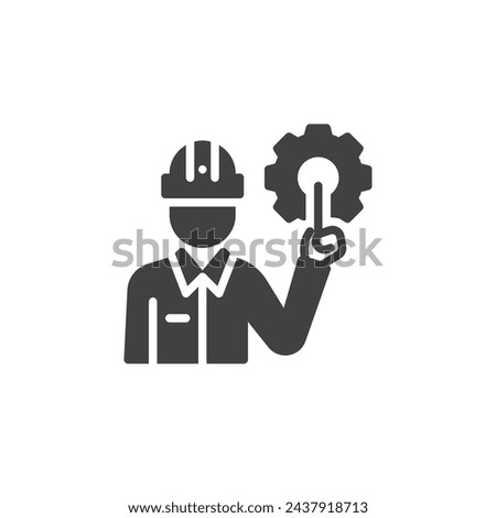 Person with a gear vector icon. filled flat sign for mobile concept and web design. IT Trainer glyph icon. IT training and education symbol, logo illustration. Vector graphics
