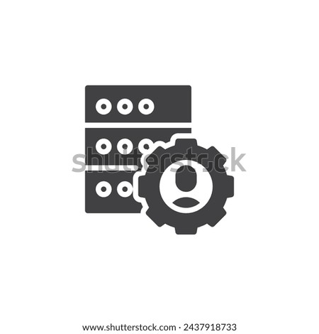 Person with a gear and data server vector icon. filled flat sign for mobile concept and web design. Database Administrator glyph icon. Symbol, logo illustration. Vector graphics