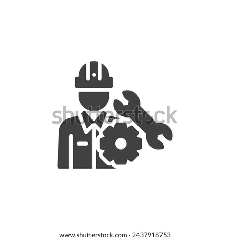 Person with a gear and wrench vector icon. filled flat sign for mobile concept and web design. IT Service Manager glyph icon. Symbol, logo illustration. Vector graphics