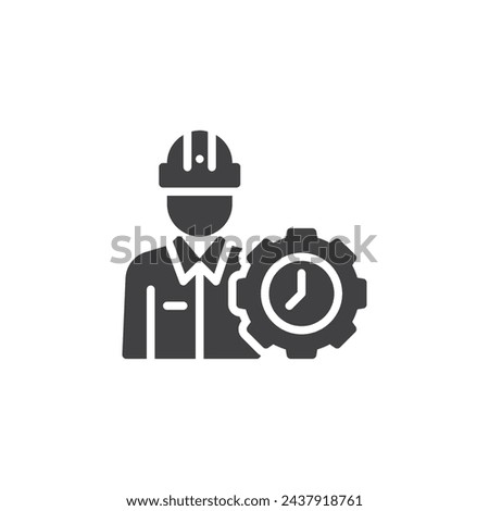 Person with a gear clock vector icon. filled flat sign for mobile concept and web design. Project manager glyph icon. Symbol, logo illustration. Vector graphics
