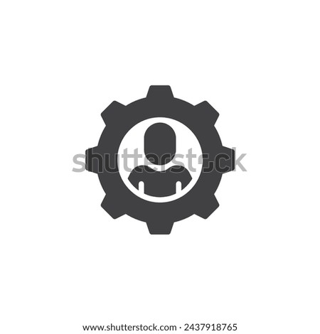 Person with gear vector icon. filled flat sign for mobile concept and web design. System Administrator glyph icon. Symbol, logo illustration. Vector graphics
