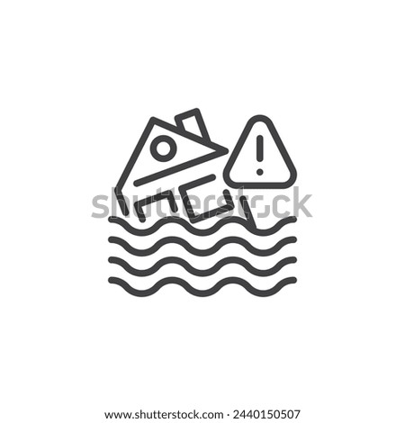 Flood Warning line icon. linear style sign for mobile concept and web design. House flood warning alert outline vector icon. Symbol, logo illustration. Vector graphics