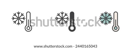 Thermometer and snowflake different style icon set. Line, glyph and filled outline colorful version, outline and filled vector sign. Cold temperature symbol, logo illustration. Vector graphics