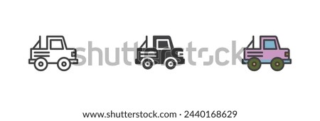 Off road car different style icon set. Line, glyph and filled outline colorful version, outline and filled vector sign. Pickup automobile symbol, logo illustration. Vector graphics