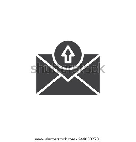 Arrow pointing out of an envelope vector icon. filled flat sign for mobile concept and web design. SMS Outbox glyph icon. Sent text message symbol, logo illustration. Vector graphics