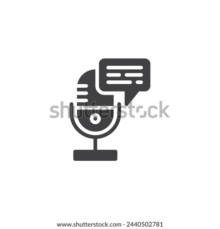 Microphone with a chat bubble and text vector icon. filled flat sign for mobile concept and web design. Speech to Text glyph icon. Symbol, logo illustration. Vector graphics