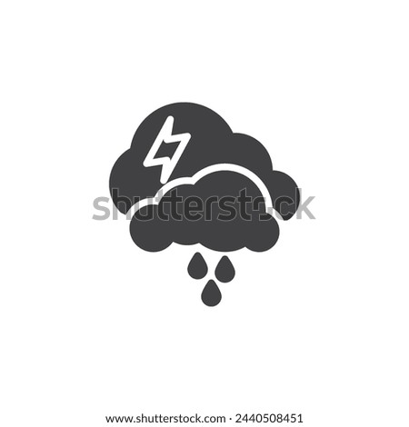 Stormy weather vector icon. filled flat sign for mobile concept and web design. Storm clouds and lightning glyph icon. Symbol, logo illustration. Vector graphics