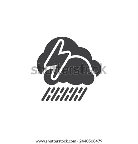 Clouds with lightning bolt and rain vector icon. filled flat sign for mobile concept and web design. Thunderstorm glyph icon. Stormy weather symbol, logo illustration. Vector graphics
