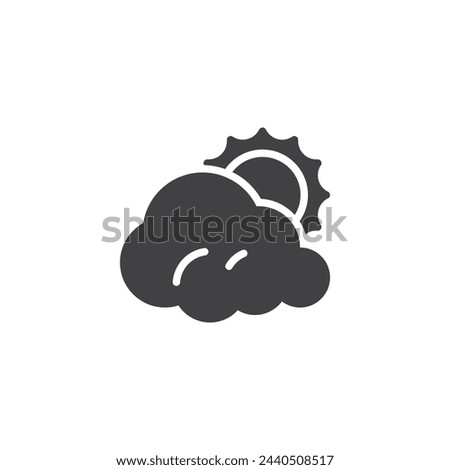 Sun behind cloud vector icon. filled flat sign for mobile concept and web design. Cloud covering the sun glyph icon. Overcast weather symbol, logo illustration. Vector graphics