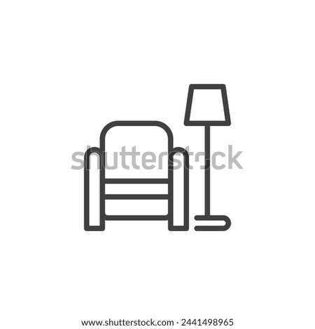 Living Room Furniture line icon. linear style sign for mobile concept and web design. Armchair and floor lamp outline vector icon. Symbol, logo illustration. Vector graphics
