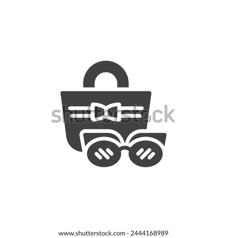 Handbag and sunglasses vector icon. filled flat sign for mobile concept and web design. Fashion Accessories glyph icon. Symbol, logo illustration. Vector graphics