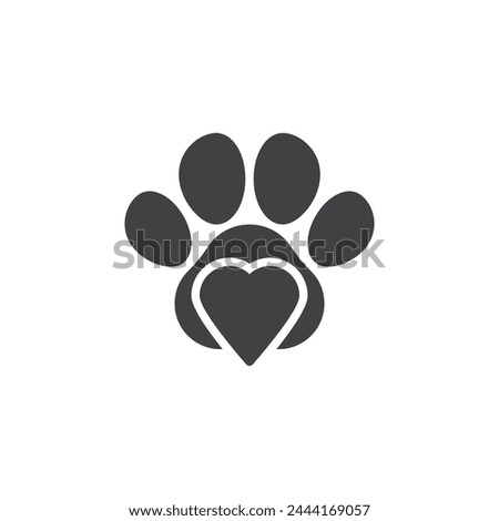 Animal paw print with heart vector icon. filled flat sign for mobile concept and web design. Animal Welfare glyph icon. Pets care symbol, logo illustration. Vector graphics