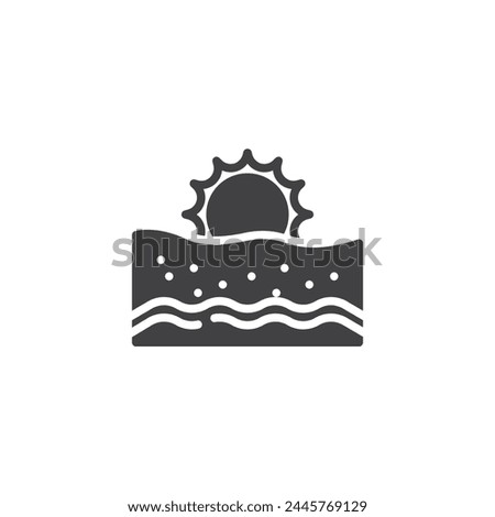 Sunset at the beach vector icon. filled flat sign for mobile concept and web design. Beach Sunset glyph icon. Symbol, logo illustration. Vector graphics