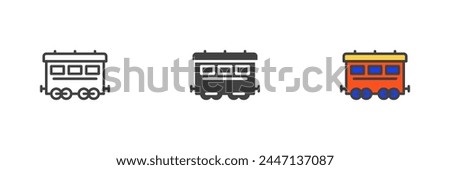 Railroad train different style icon set. Line, glyph and filled outline colorful version, outline and filled vector sign. Symbol, logo illustration. Vector graphics