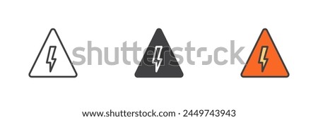 High voltage sign different style icon set. Line, glyph and filled outline colorful version, outline and filled vector sign. Electrical hazard symbol, logo illustration. Vector graphics