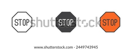 Road sign stop different style icon set. Line, glyph and filled outline colorful version, outline and filled vector sign. Stop symbol, logo illustration. Vector graphics