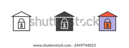 House lock different style icon set. Line, glyph and filled outline colorful version, outline and filled vector sign. Home security symbol, logo illustration. Vector graphics