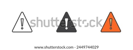 Attention, warning different style icon set. Line, glyph and filled outline colorful version, outline and filled vector sign. Caution, alert symbol, logo illustration. Vector graphics