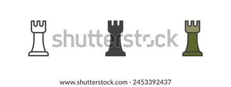 Chess rook different style icon set. Line, glyph and filled outline colorful version, outline and filled vector sign. Strategy symbol, logo illustration. Vector graphics