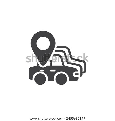 Fleet tracking and management vector icon. Vehicle and map pin filled flat sign for mobile concept and web design. Fleet Management glyph icon. Symbol, logo illustration. Vector graphics