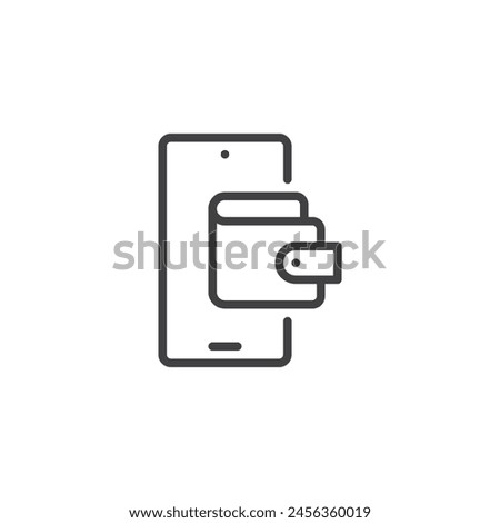 Digital Wallet line icon. Online payment linear style sign for mobile concept and web design. Smartphone and wallet outline vector icon. Mobile banking symbol, logo illustration. Vector graphics