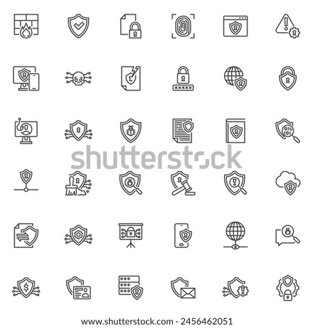 Cybersecurity line icons set. linear style symbols collection, outline signs pack. Cyber security vector graphics. Set includes icons as Firewall, Antivirus Software, Encryption, Secure Browsing