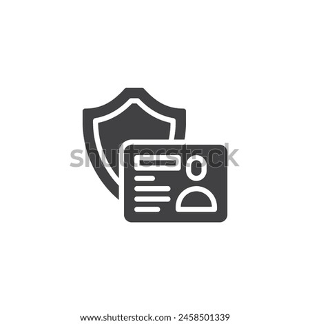 Protection of personal information vector icon. ID card and shield filled flat sign for mobile concept and web design. Identity Theft Protection glyph icon. Symbol, logo illustration. 