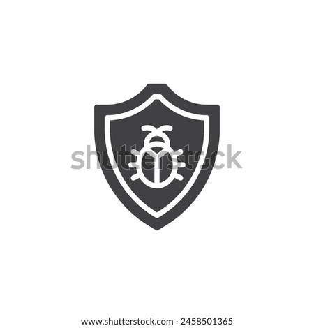 Computer bug protection vector icon. Shield with bug filled flat sign for mobile concept and web design. Malware Protection glyph icon. Symbol, logo illustration. Vector graphics