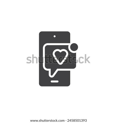 Mobile Social Media vector icon. filled flat sign for mobile concept and web design. Smartphone and speech bubble with heart glyph icon. Symbol, logo illustration. Vector graphics