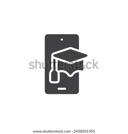 Mobile Education vector icon. Smartphone and mortarboard hat filled flat sign for mobile concept and web design. Online learning  glyph icon. E-learning symbol, logo illustration. Vector graphics