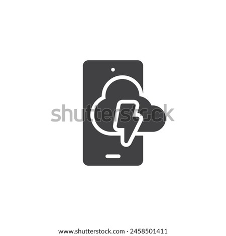 Mobile Weather vector icon. Phone and cloud with lightning filled flat sign for mobile concept and web design. Smartphone forecast app glyph icon. Symbol, logo illustration. Vector graphics