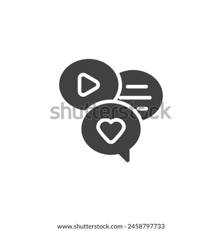 Social Media vector icon. filled flat sign for mobile concept and web design. Speech bubbles with heart, video and chat glyph icon. Symbol, logo illustration. Vector graphics