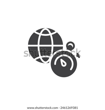 Network speed test vector icon. Globe and stopwatch filled flat sign for mobile concept and web design. Network Latency glyph icon. Symbol, logo illustration. Vector graphics