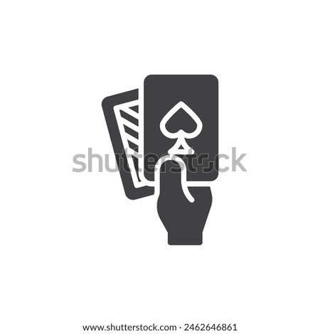 Hand with Ace of spades vector icon. filled flat sign for mobile concept and web design. Poker Hand glyph icon. Symbol, logo illustration. Vector graphics