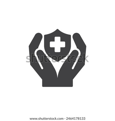 Hands with medical shield vector icon. filled flat sign for mobile concept and web design. Public Health glyph icon. Medical insurance symbol, logo illustration. Vector graphics