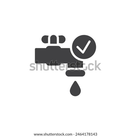 Water tap and check mark vector icon. filled flat sign for mobile concept and web design. Water Sanitation glyph icon. Symbol, logo illustration. Vector graphics