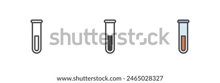 Test tube different style icon set. Line, glyph and filled outline colorful version, outline and filled vector sign. Laboratory symbol, logo illustration. Vector graphics