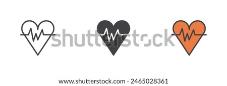 Heart pulse different style icon set. Line, glyph and filled outline colorful version, outline and filled vector sign. Heartbeat rate symbol, logo illustration. Vector graphics