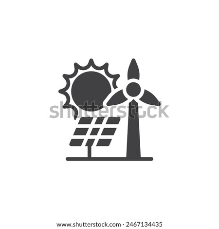 Solar energy, wind power vector icon. filled flat sign for mobile concept and web design. Solar panel and wind turbine glyph icon. Renewable energy symbol, logo illustration. Vector graphics
