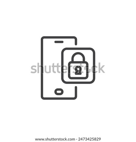 Password Manager App line icon. Mobile phone and padlock linear style sign for mobile concept and web design. Smartphone with a lock outline vector icon. Symbol, logo illustration. Vector graphics