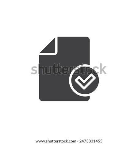 Document file with check mark vector icon. filled flat sign for mobile concept and web design. Document with Checkmark glyph icon. Symbol, logo illustration. Vector graphics