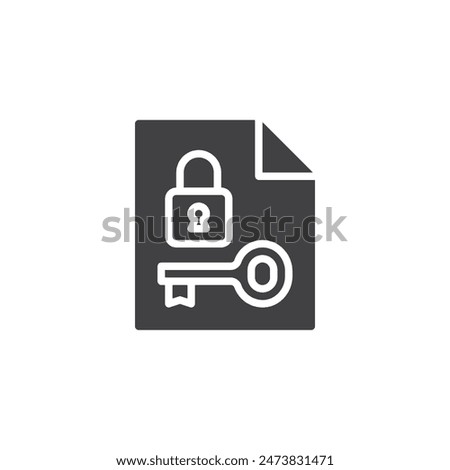 Document with a key and lock vector icon. filled flat sign for mobile concept and web design. Password Policy glyph icon. Symbol, logo illustration. Vector graphics